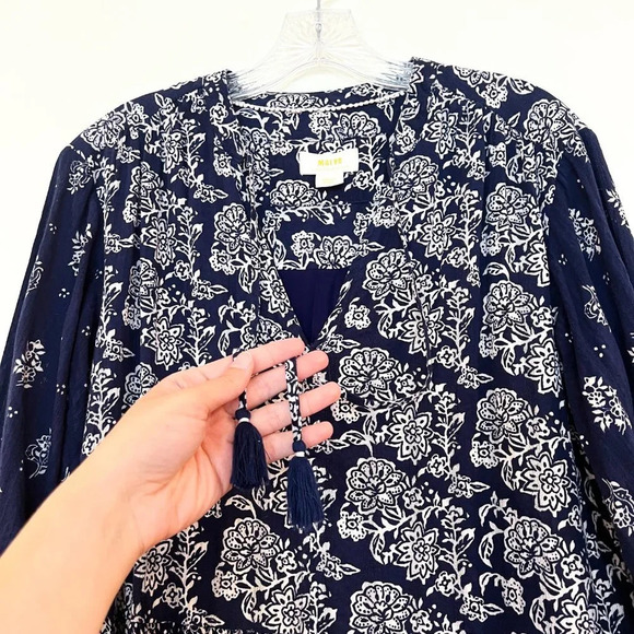 Maeve Anthropologie Navy Paisley Bohemian Floral Peasant Tunic Mini Dress XS - Picture 4 of 9